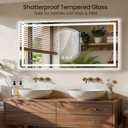 Image of 72x32 LED Bathroom Mirror with Anti-Fog, Backlit & Front Lit, Memory | Stepless Dimmable 3 Color CRI 95+ Shatterproof Tempered Glass ETL Listed for Safety Lighted Bathroom Vanity Mirror for Wall