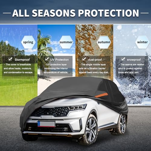 Image of X AUTOHAUX Car Cover Outdoor Waterproof Sun Rain Snow Hail Protection with Left Side Door Zipper 210D-PU for Kia Sorento