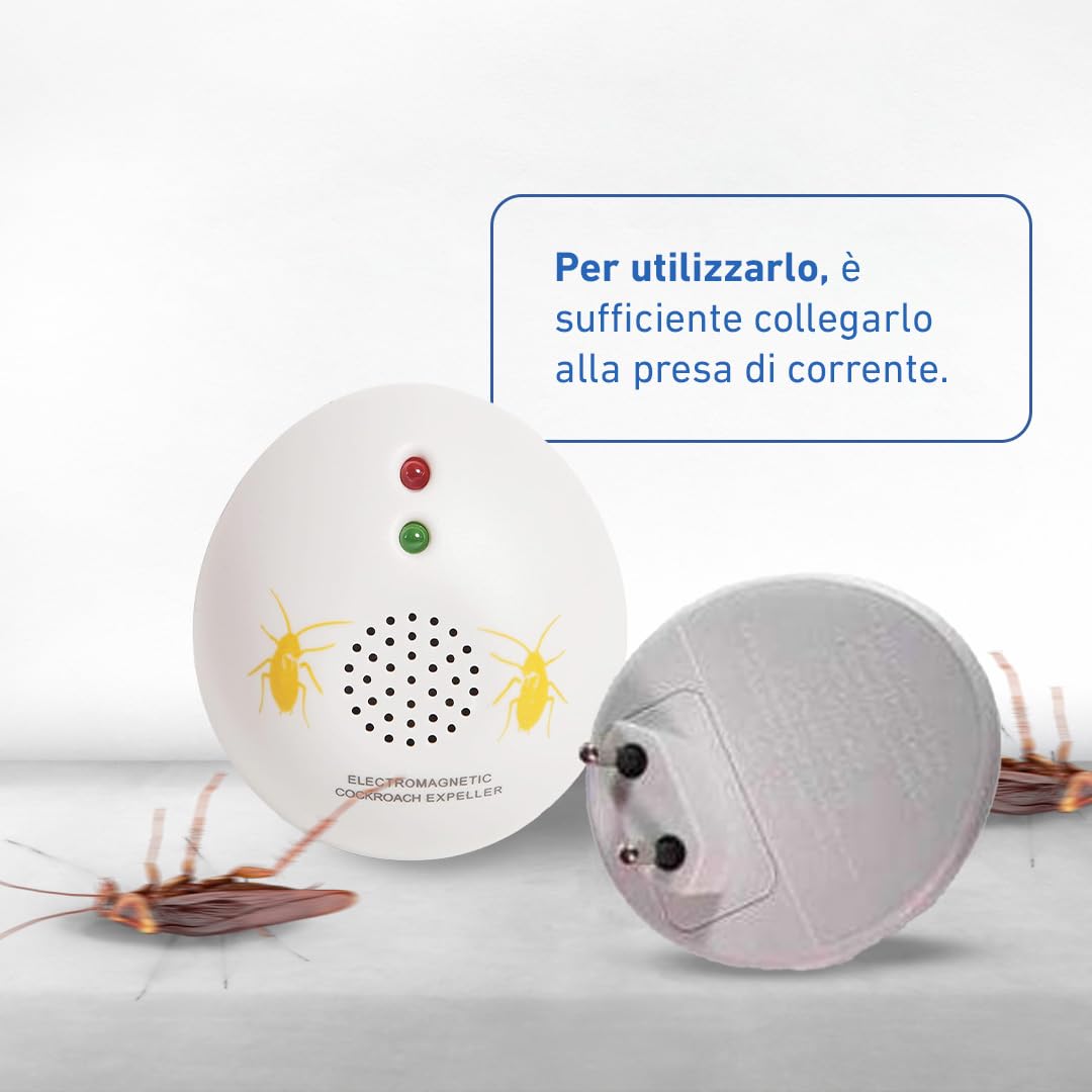 Ozono Casa - Repellente Elettromagnetico per Scarafaggi - Scaccia-Scarafaggi da Inserire nella Presa - Sicuro ed Efficace - Ideale per Aree Interne - Non Tossico - Facile da Usare