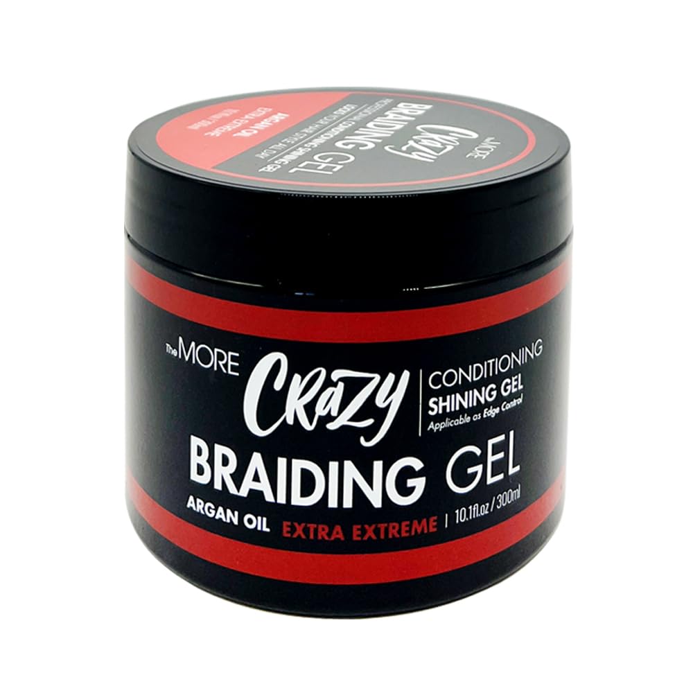 The MORE Crazy Conditioning Shining Braiding Gel, Extra Extreme Hold for All Hair Types, 10.1 Fl Oz, Clear Styling Gel, Nourishes Scalp, Hair Growth, Enriched with Argan Oil