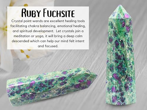 Image of Large Ruby Fuchsite Crystal Towers ~ Natural Healing Crystal Point Obelisk for Reiki Healing and Crystal Grid (5.5 inch to 6 inch INCH)