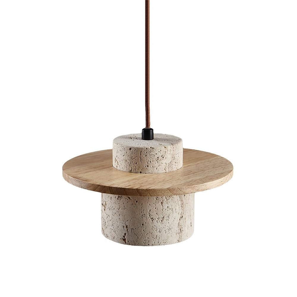 NHPJFDC Nordic Modern Travertine Pendant Light Natural Wood Cylinder Hanging Lamp Kitchen Island 7.9-Inch Stone Ceiling Fixture Bedside Dining Room Cafe E26 Cord 59.1"