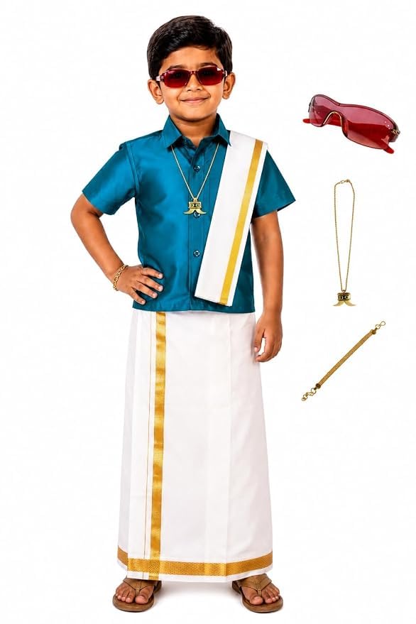 Image of AMIRTHA FASHION Boys Traditional Dhoti & Shirts SET WITH ACCESSORIES (Black)
