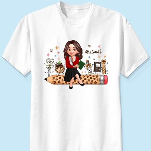 Leopard Teacher Life Happy School Suppliers Friends - Personalized Shirt - Back to School Gift for Teacher Cute Educator Graphic Tee Classroom Apparel Women Teaching Top Kindergarten First Grade - Image 9