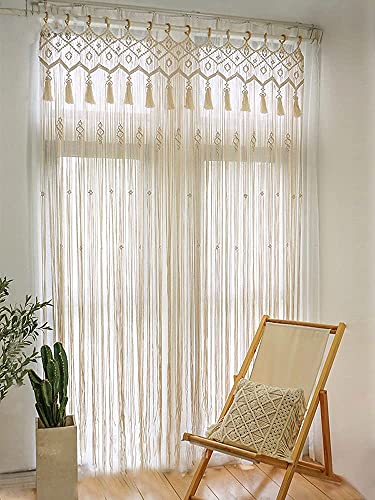 【Design unico in macramè bohémien】 la tenda può essere La tenda è puramente fatta a mano, la corda è facile da maneggiare. Puoi scuotere leggermente la tenda dopo averla ricevuta.