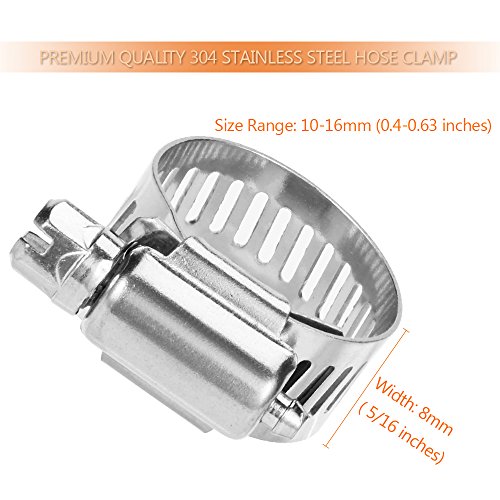 lokman 20 pack stainless steel hose clamp adjustable 383939 - 583939 10-16mm worm gear hose clamp metal fuel line pipe clamp for plumbing automotive and mechanical application