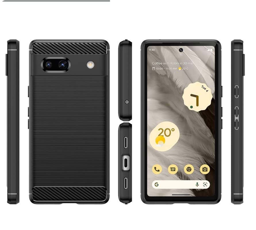 Image of NPRC Hybrid Ultra Slim Protective Case TPU Non-Slip Carbon Fiber Texture Shockproof Case Cover for Google Pixel 7A - Black