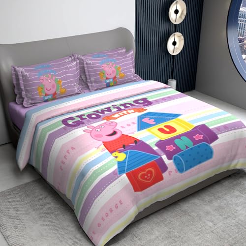 Image of Sassoon Peppa Pig Fun Digital Printed 100% Cotton Bedsheet with 2 Pillow Covers in 300TC