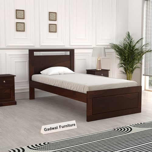 Image of Solid Sheesham Wooden Bed 6X4 Bed Single Bed Without Storage for Bedroom - Single Cot Wooden BedSingle Size for Living Room Guest Room - 12 Month Warranty (Theo Walnut)
