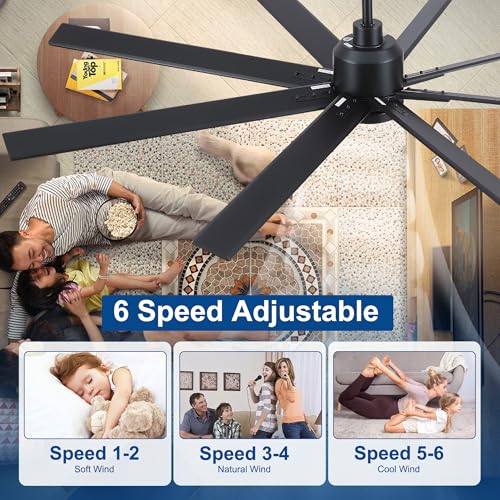 Image of Rayqueen 72 Inch Black Ceiling Fans with Lights and Remote,Includes Downrod