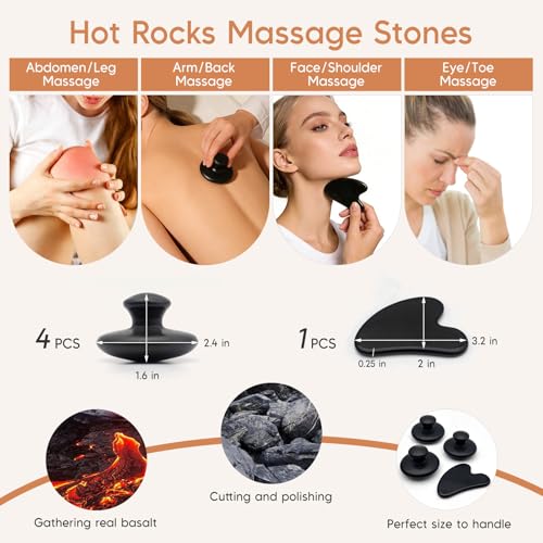 Goodtar 14 Pcs Hot Stones Massage Warm Kit Solid Bamboo Massage Stick Body Gua Sha Tool Heater with Temperature Adjustment, Basalt Hot Rocks Back Foot Body Massage for Home Spa Relieve Muscle Pain - Thumbnail 2