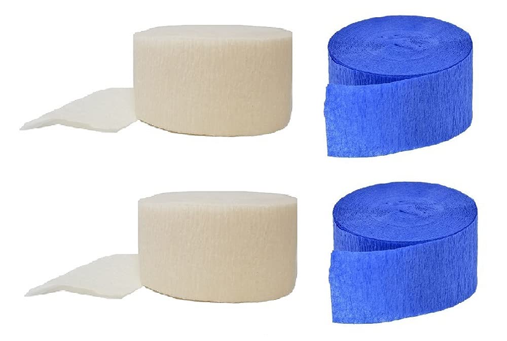 K-Kraft USA-Made Modern Retro Blue and White Vanilla Crepe Paper Streamers