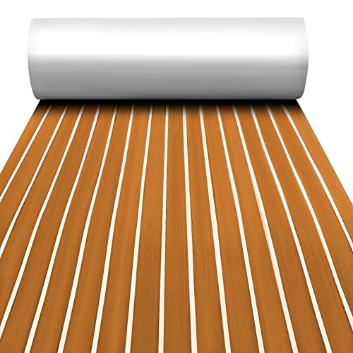 TOOGOU Tapis de Sol antidérapant en Mousse Eva (éthylène-acétate de Vinyle) avec adhésif 3M pour la Navigation, pour Le Bateau, Kayak., 90x240cm Brown with White...