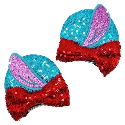 Viwind Mouse Ear Hair Clips for Women, Cute Stitch Bow Ear Barrettes for Adults, Stitch Costume Birthday Party Decorations Hair Accessories Cover
