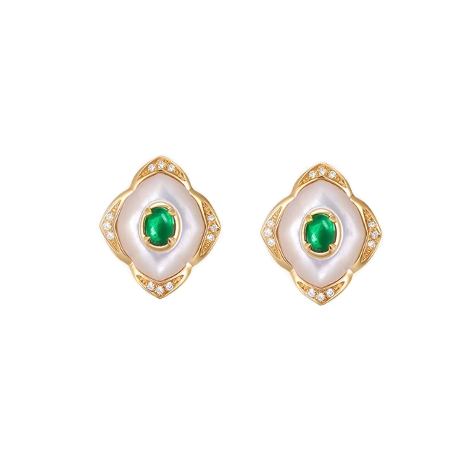 Gold Ohrringe Hochzeit 9K / 14K / 18 Karat Damen, Oval mit Smaragd 0,25 Karat und Diamant, Ohrringe Gold Grün Frauen für Hochzeit