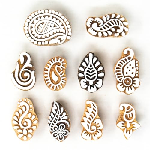 Image of Wooden Stamp Block, Printing Stamp Design Set - Block for Printing Saree Border, Dresses, Craft Card Making, Scrapbook, Clay Pottery | Set of 10 | Hashcart