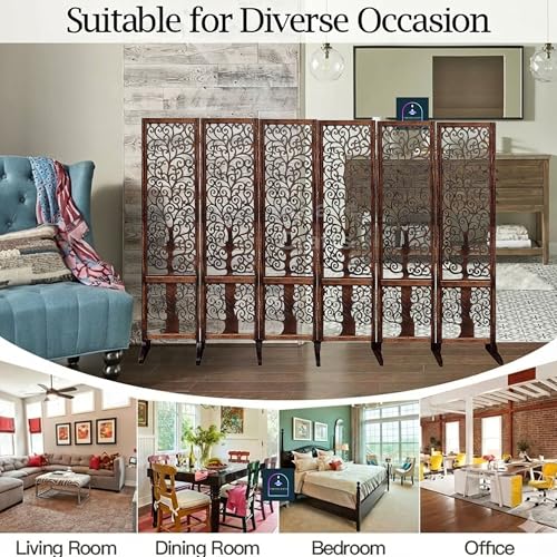 Image of Wooden Room Partition /Screen /Room Divider /Room Separator Traditional Handicrafts 6Ft (Dark Brown) (Tree 6 Panel with Stands)