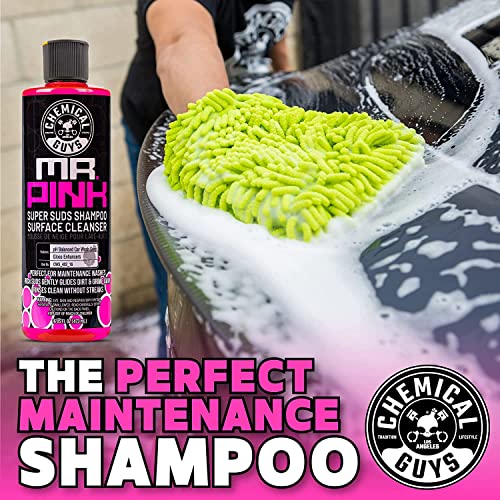 Image of Chemical Guys, Mr. Pink Foaming Car Wash Soap & Chenille Mitt Kit, 16 oz | High-foaming Mr. Pink soap with a plush chenille mitt for safe, scratch-free contact washing, a starter combo