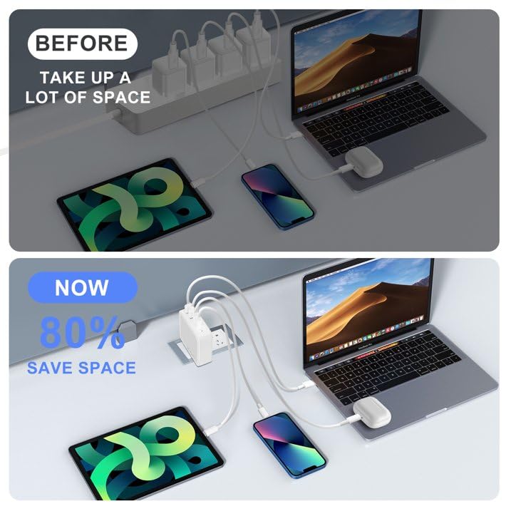 200W USB C Fast Charger, 4-Port Power Adapter for MacBook Pro/Air, iPad Pro, iPhone, Samsung Galaxy and All Type-C/Lightning/Android Device, Include 4 Charge Cable