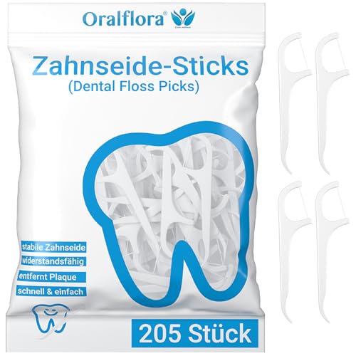 205x Zahnseide-Sticks – Dental Floss Picks – Oralflora – Zahnzwischenraum-Reinigung für Zahnpflege & gesundes Zahnfleisch & Backenzähne – 2in1 mit Zahnstocher am Griff