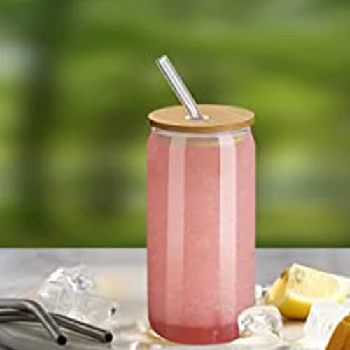 Miniatura 5 de ARTIBETTER Vasos de vidrio de 18 onzas con tapas de bambú y popote de vidrio, 2 juegos de vasos de café helado de 16.9 fl oz, vaso de té de vidrio
