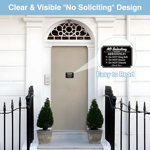 Image of No Soliciting Sign for Front Door,Self-Adhesive Elegant Do Not Knock or Ring Doorbell No Soliciting Sticker for Home, No Solicitors Sign for Doorbell, House Door, Home, Office 6.3''x4.3''