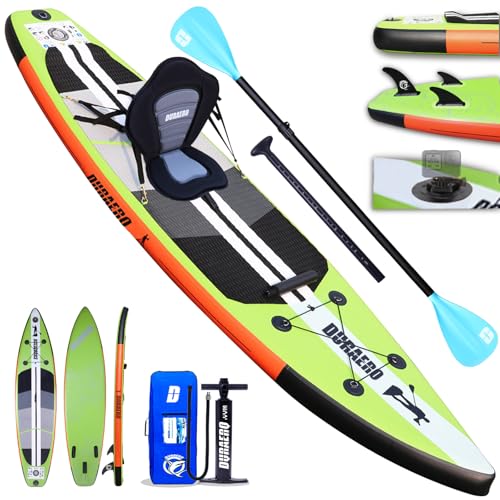Stand up Paddling Board Aufblasbare SUP Board Set, inkl. Kajak Sitz, 330x76x15cm, Tragkraft bis 150Kg, Cam Halterung, Integrierte Kick-Pad, 3 Finnen, Verstellbares Doppel-Paddel, Komplettes Zubehör