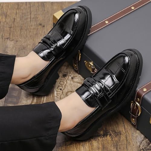 Men's Patent Leather Printing Slip On Platform Loafers Comfort Round Toe Non-Slip Lug Sole Business Dress Shoes Fashion Causal Party Wedding Prom Work Shoes4