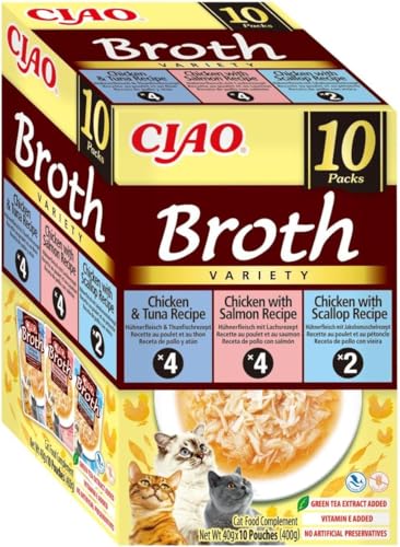 Ciao Broth by INABA Wet Cat Food - Chicken & Seafood Variety Pack (400g total) / Delicious & Healthy Snack Food Topper Side Dish Complement Natural Grain Free Wet Cat Food
