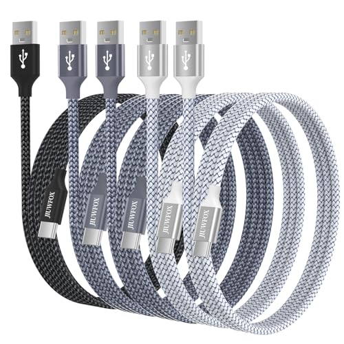JIUWFOX USB to USB C Cable, (5-Pack, 3/3/6/6/10 ft) for iPhone 17 16 Charger Cord Fast Charging, for Samsung Galaxy S25 S24 S23 S22 A17 A16, Pixel 10 9