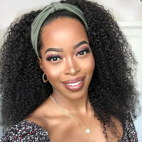 Image of Headband Wig Human Hair Kinky Curly Glueless Wigs 22 Inch Natural Black