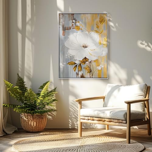 AUREDAS Abstraktes handgemaltes Leinwandbild, Schöpfungskraft, 75x100 groß Schattenfugenrahmen Weiß für Wohnzimmer Schlafzimmer, Büro, ein Wandbild im Hochformat