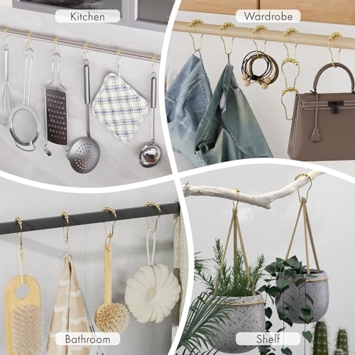 Image of Amazer Shower Curtain Hooks, Gold Shower Curtain Rings Hooks, 24 Pcs Stainless Steel Shower Hooks for Shower Curtain Rust Proof, Shower Hooks for Curtain Bathroom