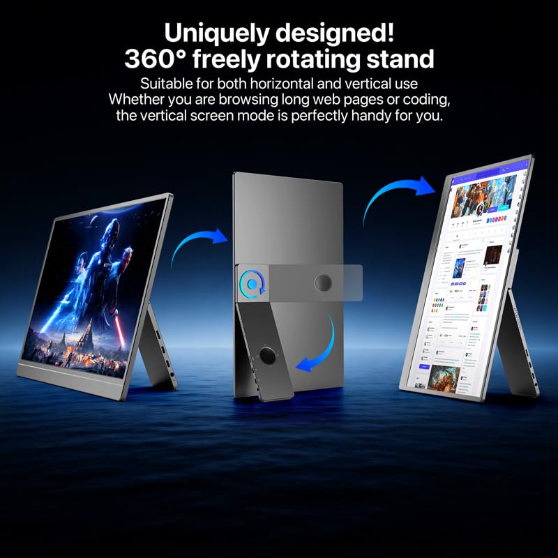 Image of 15.6 Inch FHD Portable Monitor | All Alloy Body | Ultra-Slim Foldable Screen Extender | USB Type-C & HDMI | Compatible with Laptop, PC, Mac (15.6 inch Metal) (15.6, Inches)