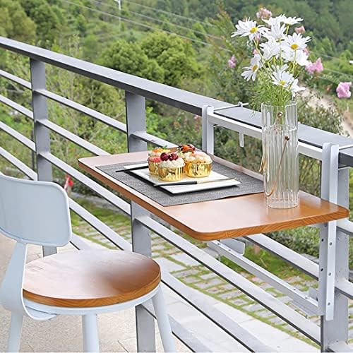 Adjustable Outdoor Folding Side Table Wall-Mounted Railing Table for Patio & Balcony Compact Hanging Deck Table Black Stand 80x35cm Perfect for JYDSll Spaces