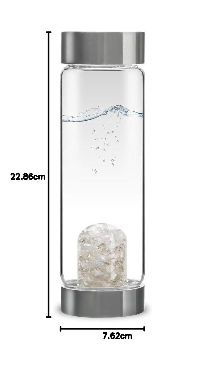 VitaJuwel ViA LUNA | Botella De Agua Con Piedras Preciosas (Piedra De La Luna – Cuarzo Claro)