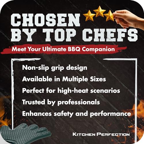Image of KITCHEN PERFECTION S Silicone Smoker Oven Gloves -Extreme Heat Resistant BBQ Gloves -Handle Hot Food Right on Your Grill Fryer Pit|Waterproof Oven Mitts |Superior Value Set+3 Bonuses