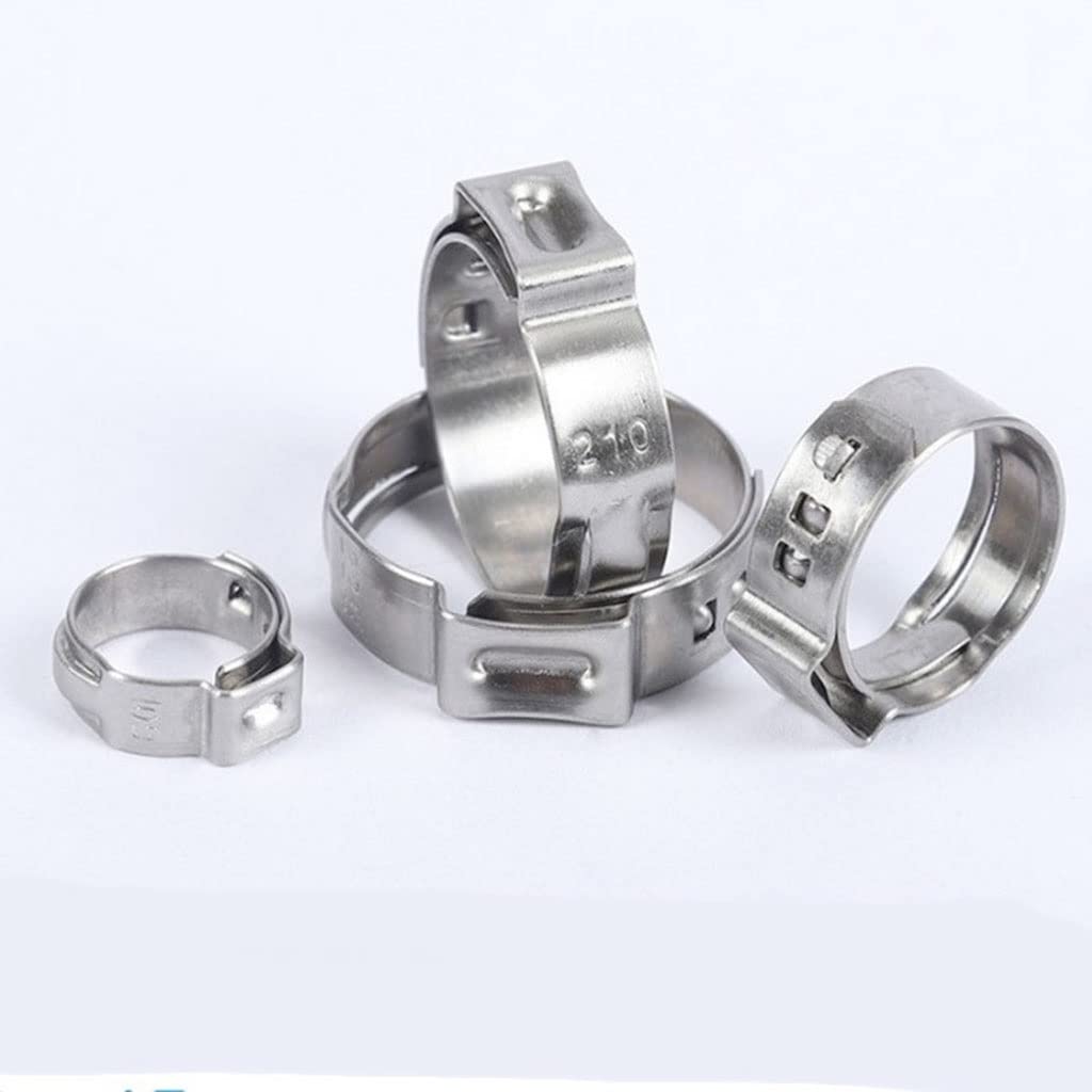 10pcs Adjustable Stainless Steel 304 Single Ear Hose Clamps Assortment Kit - Sizes 5.3-21mm(6.8-8.0mm)