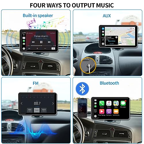 B-Qtech 7 Inch Double Din Car Stereo Apple CarPlay and Android Auto with Backup Camera, Portable Wireless Touch Screen Car Radio Receiver with Mirror Link, Android Auto, Bluetooth, AUX, FM, GPS