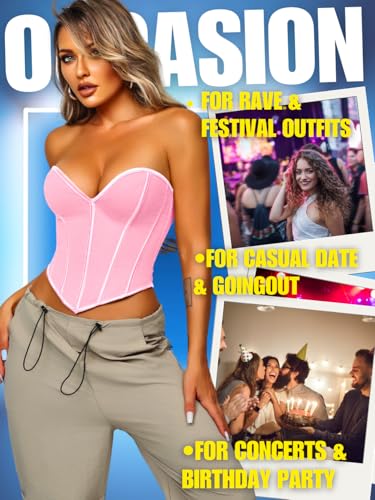 Image of ChiaoLezhee Heart Corset Top For Women, Sexy Concert Outfits Going Out, Strapless Crop Top, Overbust Bustier