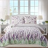 Ycosy Juego de edredón King Size Floral Colcha King Quilts Juego de Ropa de Cama Verano Ligero Floral Edredón Reversible Colcha Plantas Hojas Verde