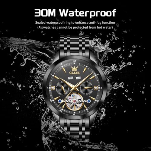 Image of OLEVS Automatic Watches for Men Luxury Skeleton Multi-Function Mechanical Watch Self Winding Date Waterproof Luminous Mens Watch