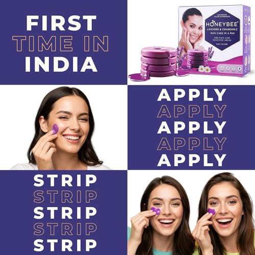 Image of Honeybee Lavender & Chamomile Wax Cake for Women | 1st Time in India Liposoluble Wax Disc | Katori Face Wax | Stripless Kit for Sensitive Skin - Bikini, Chin, Armpits - 20g x 4 Cakes