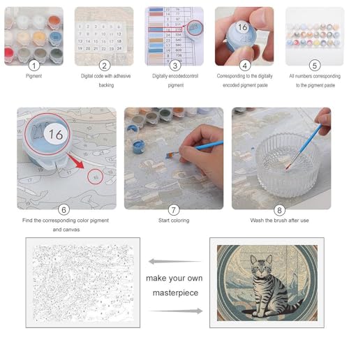 Kit peinture par numéros chat tigré gris idée cadeau créatif - 3
