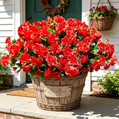 Yastouay Artificial Flowers for Outdoors Decoration, 4 Bundles UV Resistant Fake Outdoor Flowers, Realistic Artificial Plants & Flowers Faux Flowers for Garden Porch Window Box Outdoor Decor (Red)