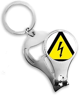 Símbolo de aviso amarelo preto choque elétrico triângulo anel alicate chaveiro abridor de garrafa cortador