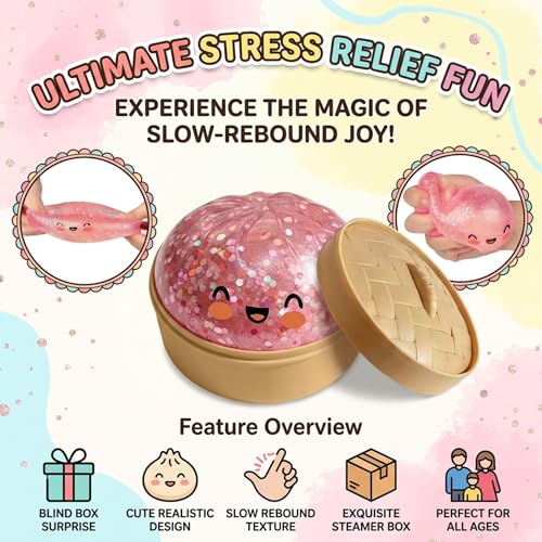 Dumpling Squishy Fidget Toy, 1 Stück Giant Dumpling Squishy mit Dampfgarer, Antistressbälle Stressball-Squishy Mitgebsel Kindergeburtstag Geschenke.