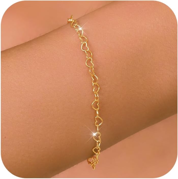 Heart Bracelet for Women, 925 Sterling Silver Hearts Link Chain Bracelet 14k Gold Plated Infinity Love Promise Bracelets for Mother Daughter Dainty Wedding Jewelry Mothers Day Gifts