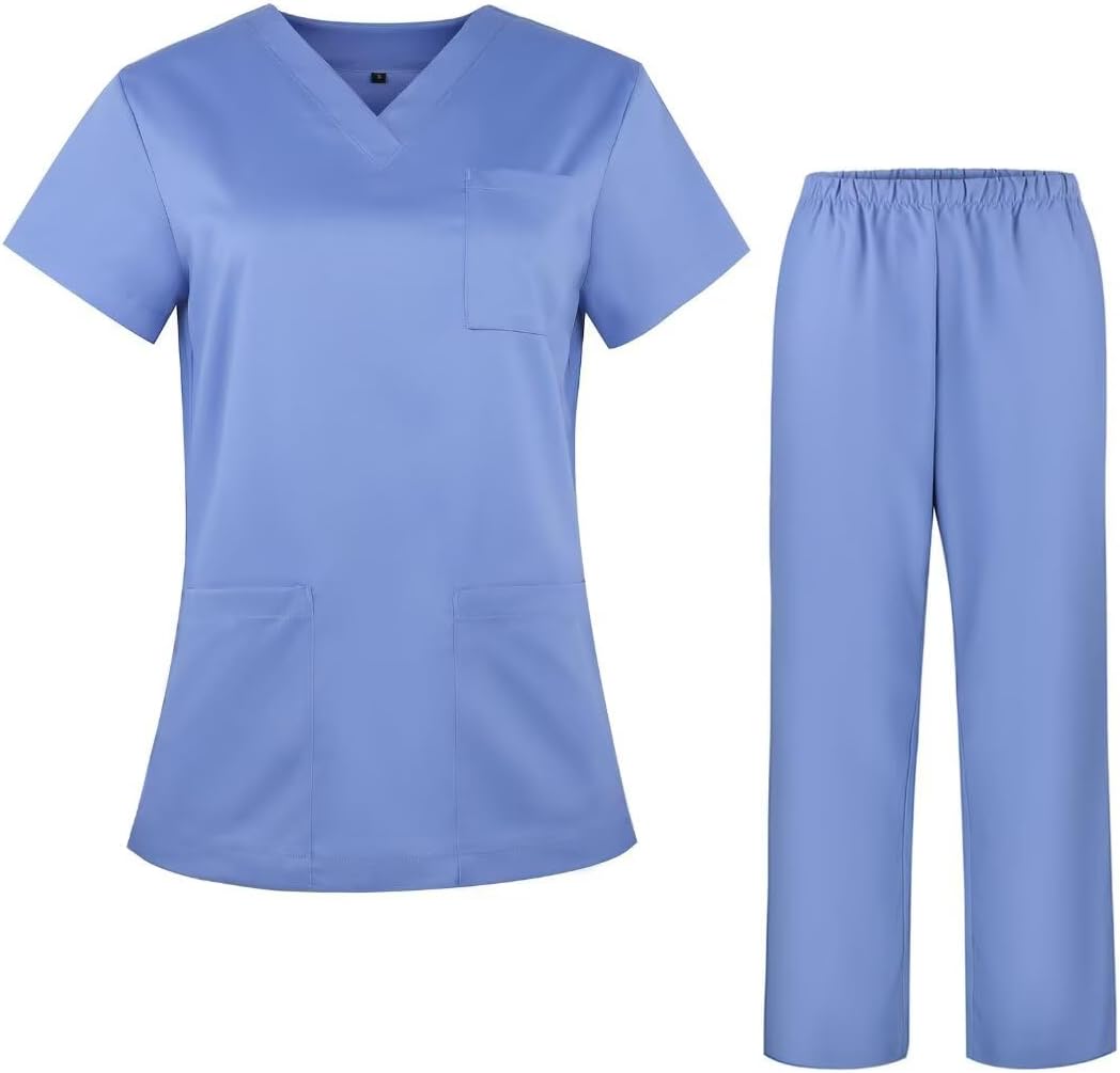 Leaddol Scrubs for Women Set V-Neck Scrub Top & Cargo Pants Skin-friendly Women Scrubs Stretch Workwear with Multi Pockets