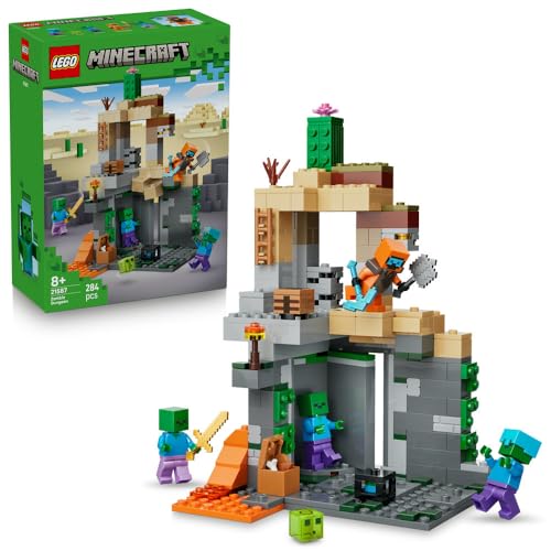 LEGO Minecraft Zombie Dungeon - Interactive Toy with a Wanderer Minifigure 3 Zombie Figures a Slime & Crafting Table - Gaming Gift for 8+ Year Old Boys & Girls - 21587